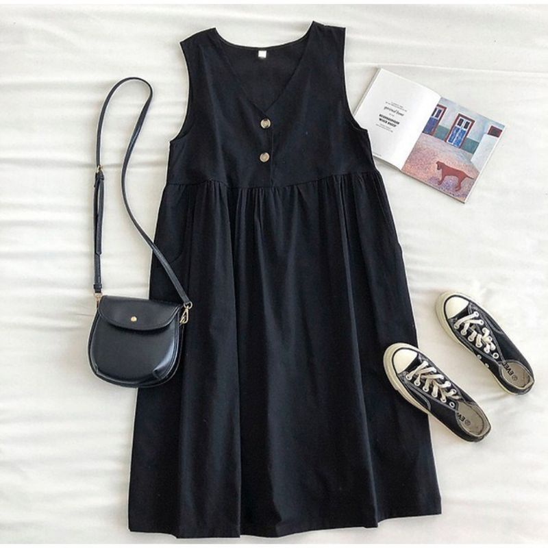 Scarla overall / Overall Kancing Depan /Fashion Muslim Remaja / Inner dress tanpa lengan/Inner Bumil Busui/Inner Gamis Tanpa Lengan/Inner Long Dress /-6