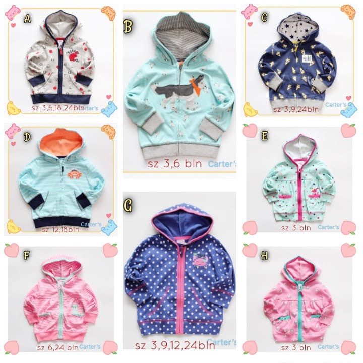 JAKET BAYI UNISEX IMPORT MOTIF PATTERN 3-24 BULAN