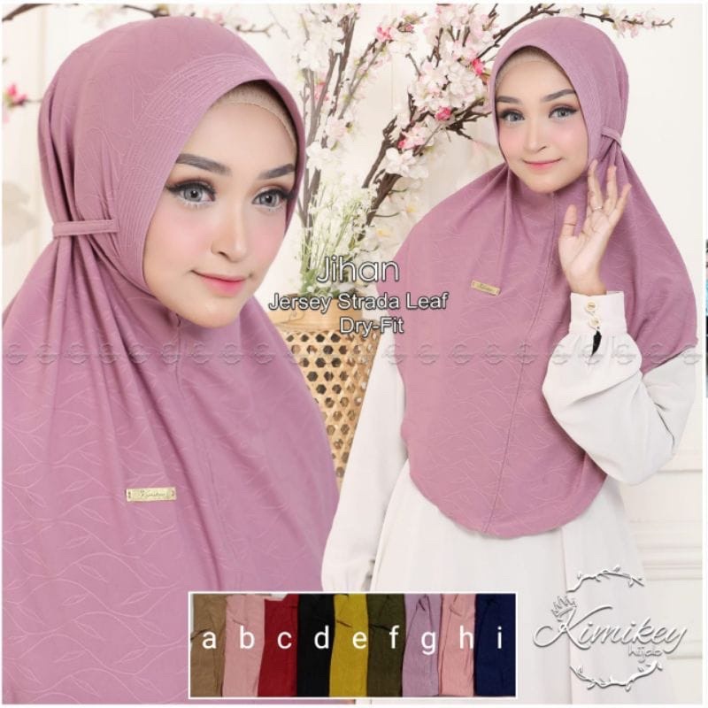 #113 Jilbab Bergo JIHAN By Kimikey Hijab Kerudung Instan Jersey Strada Leaf Motif Polos Timbul Pet A