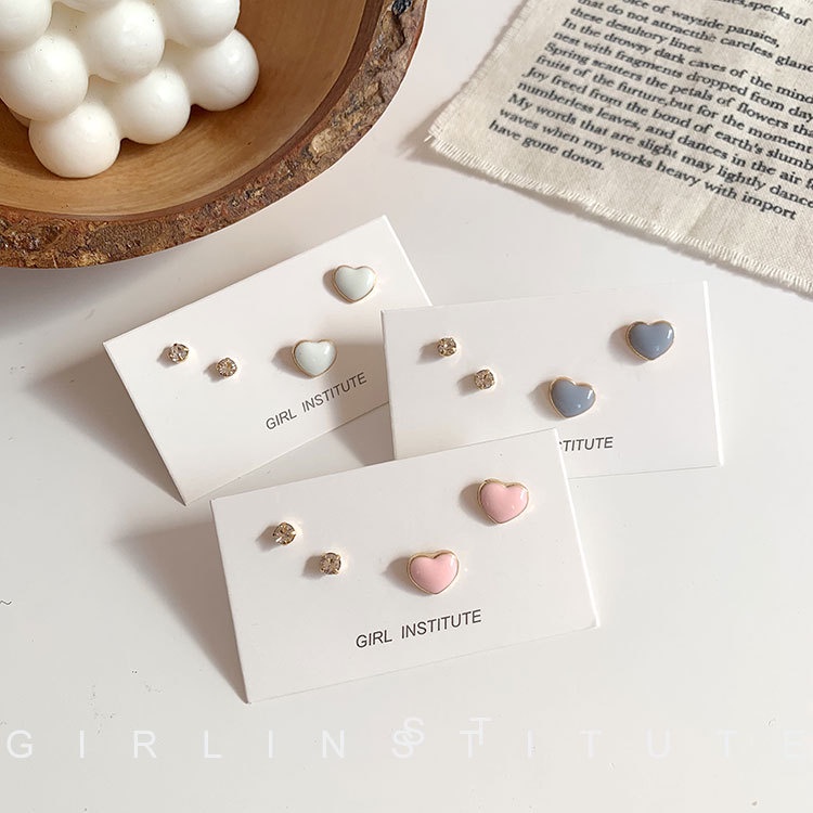 2 Pair/set Korean Candy Color Love Stud Earrings Female Student Korean Version Diamond Stud Earrings