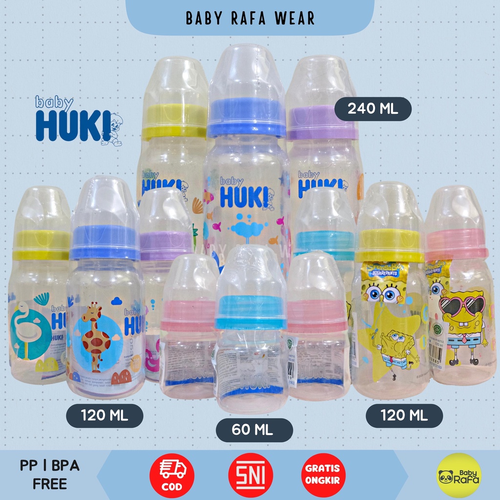 Baby Huki Botol Susu PP SP Round 60 ML 120 ML 240 ML Dot Gepeng Nipple Silicone Orthodontic