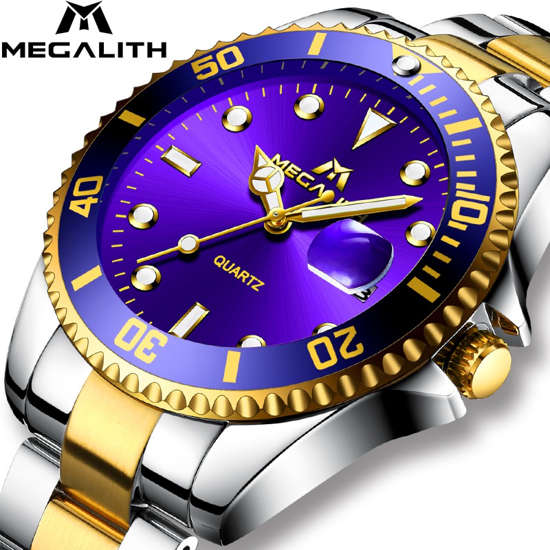 BEST SELLER MEGALITH Gold Watch Men Top Brand Luxury Waterproof Calendar Wristwatch Gents Business
