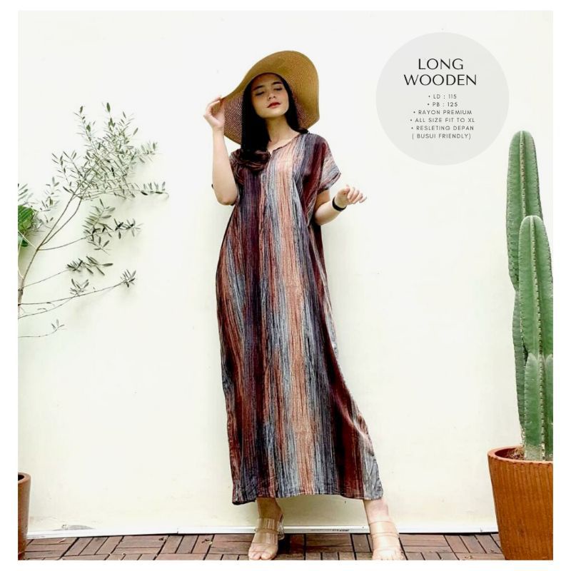 Daster Panjang Semata kaki Busui Kekinian Non Ruffle  AFERO STORE-LONG(WOODEN)