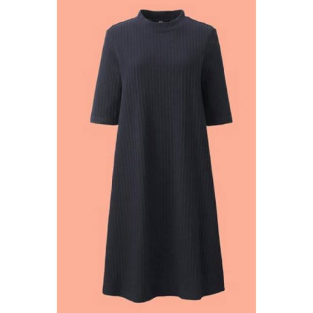 PRELOVED uniqlo mock rib dress navy blue size M