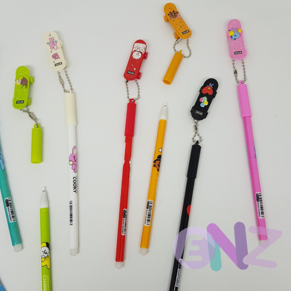 ENZ ®  Pulpen Gel / Pulpen Tinta Cair / Alat Tulis / Perlengkapan Sekolah / Lucu Karakter BTS BT21 Skateboard 1229