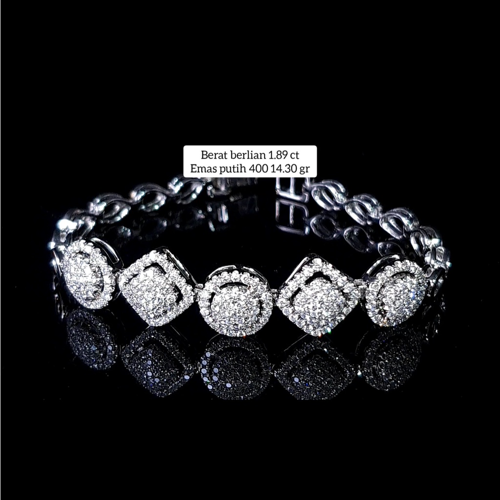 Gelang berlian wanita asli 2.00 ct bahan emas putih kode 1122