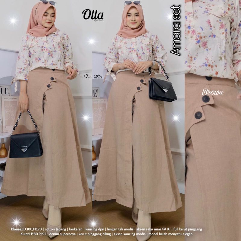 Amara Set By OLLA • Setelan Wanita • Setelan Atasan Blouse Tunik Kulot Celana Panjang Wanita Muslim 