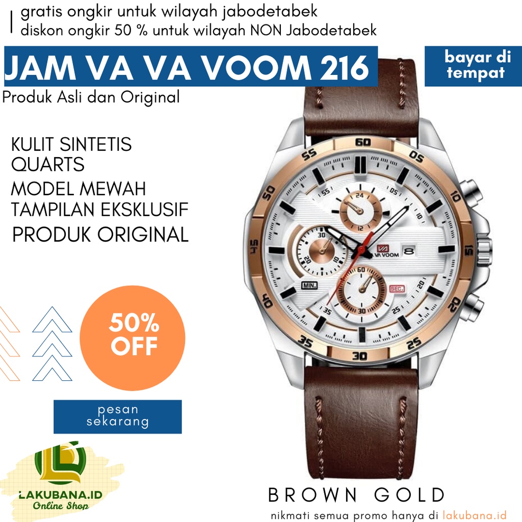 GRATIS ONGKIR - Jam Tangan Pria Va Va VOOM Brown Gold 216
