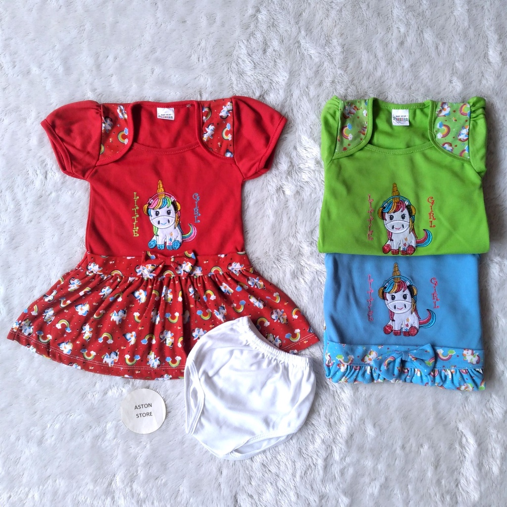 1 Set Baju Rok Anak Perempuan Usia 3-15bln Motif Kuda Poni / Dress Tebal Bayi Cewek Lucu / Baju Gaun