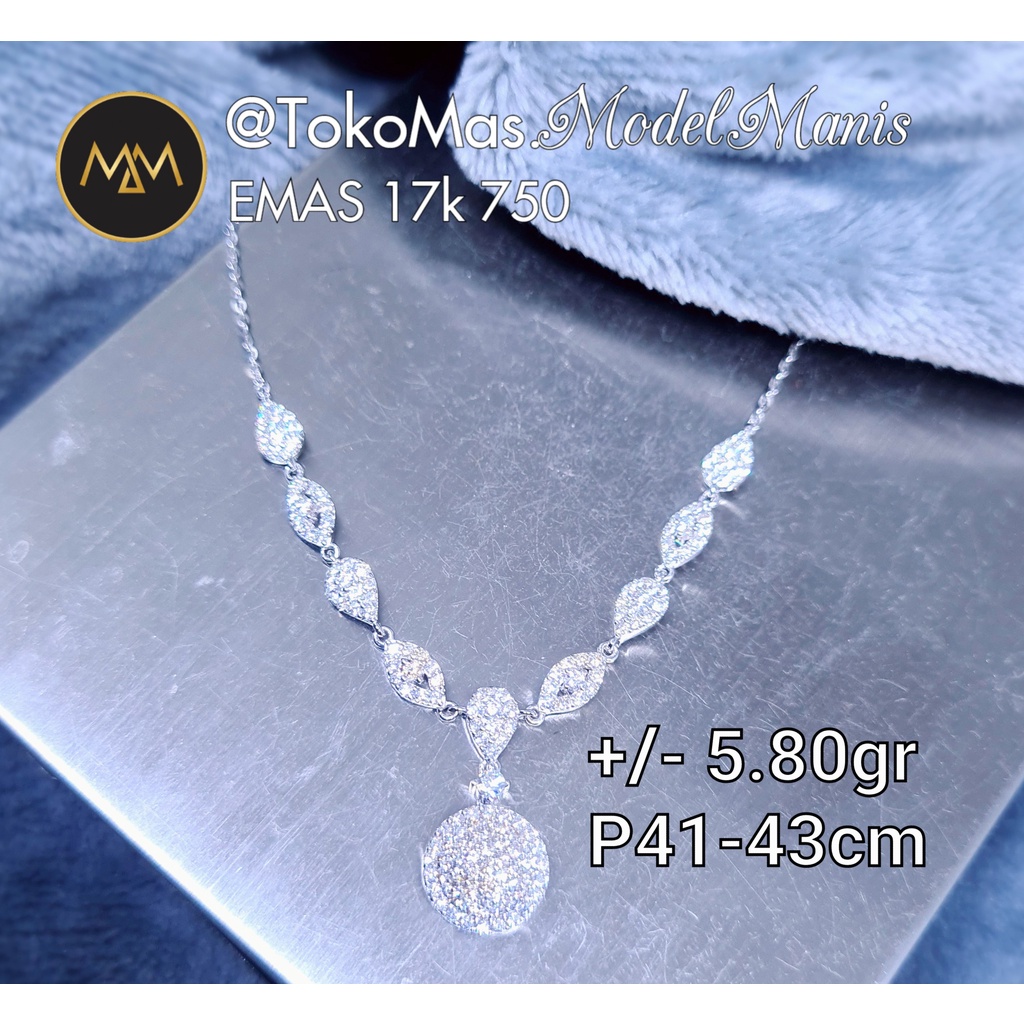 Kalung Emas Mewah Luxury Emas putih 750 kadar 17k