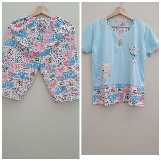 Baju tidur setelan Sie Lie dewasa warna muda model 3