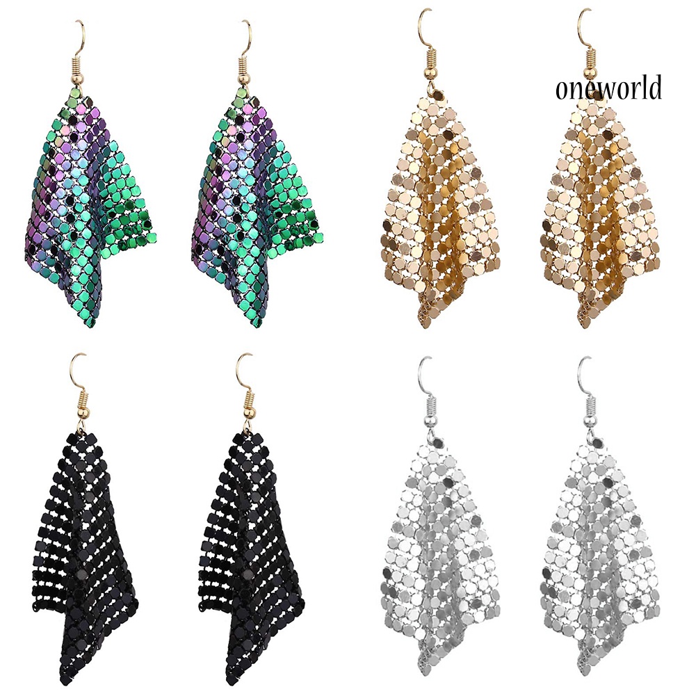 OW@ Fashion Women Sequins Mesh Dangle Drop Hook Earrings Club Evening Party Jewelry