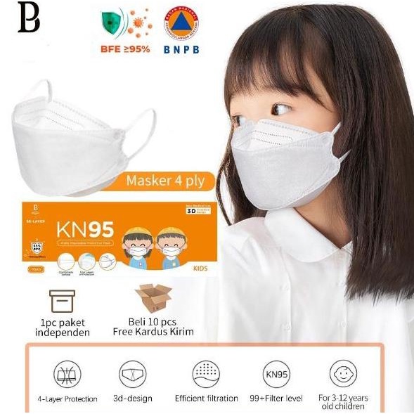 10 PCS Masker Anak KF94 Putih Polos Masker KF94 Model EVO Izin BNPB