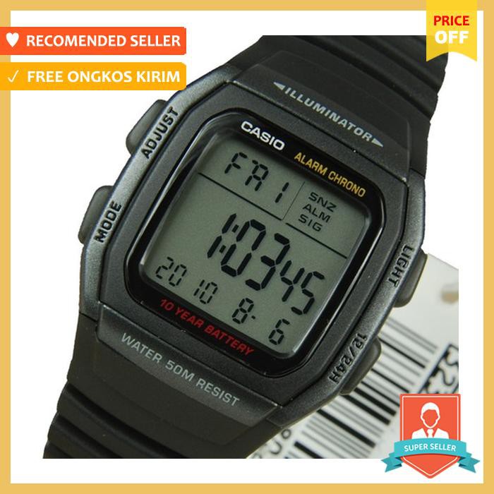 Casio Original W 96H / W 96H 1A / W 96H 1B Pria Digital Karet Hitam