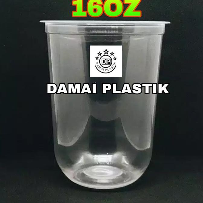 Ready Stok Gelas Oval 16Oz Cup Oval U 16 Oz Bulat Plastik Tebal 9Gram - 16Oz, Gelas 16Oz Oval