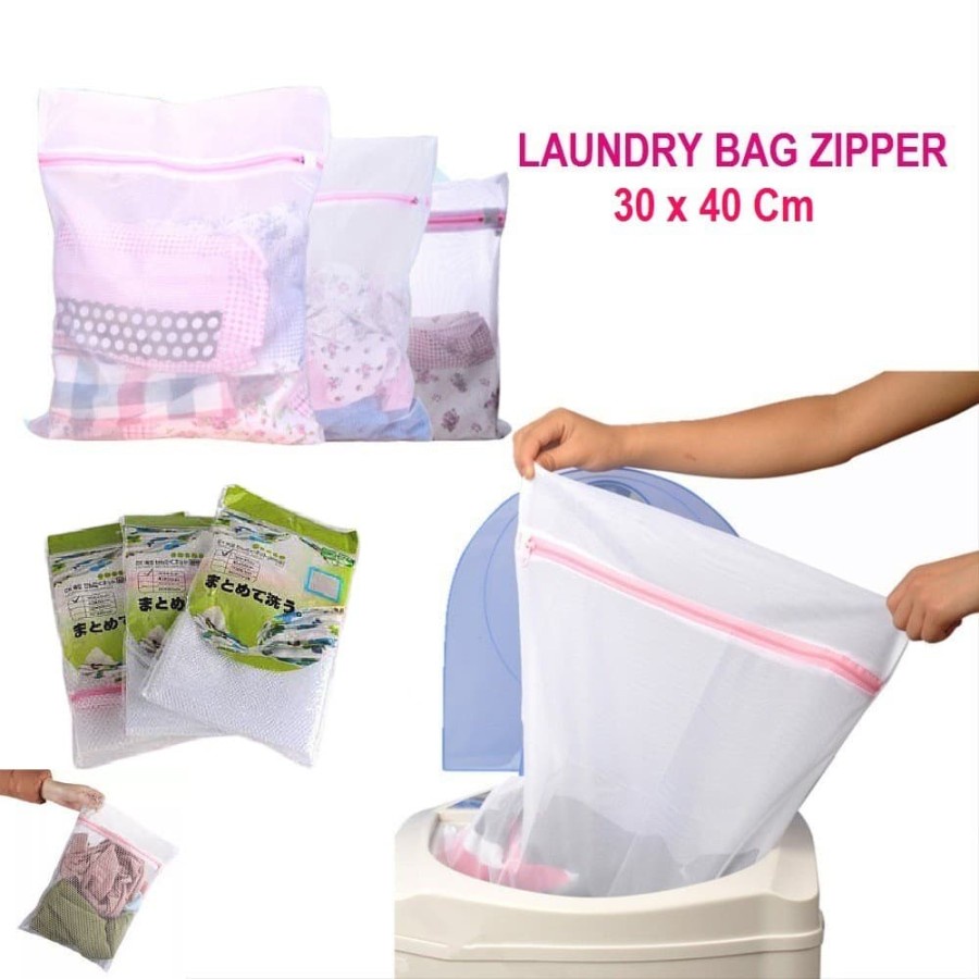 Laundry bag 30x40 zipper Tas Jaring Baju Kotor Polos