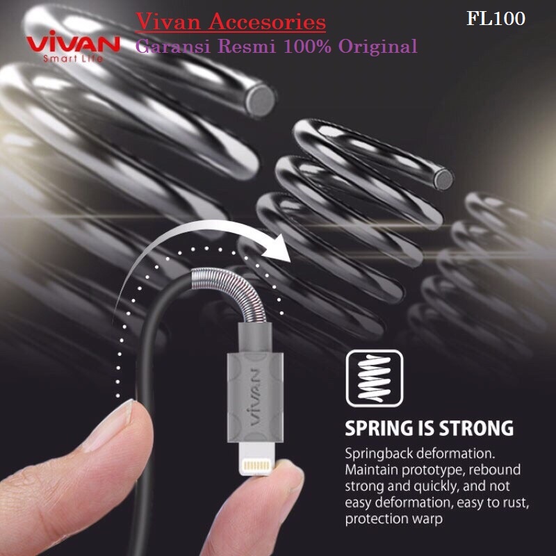 Vivan FL100 2.4M 1M Spring Lighting Data Cable for iPhone 5/5S/6/6S/7