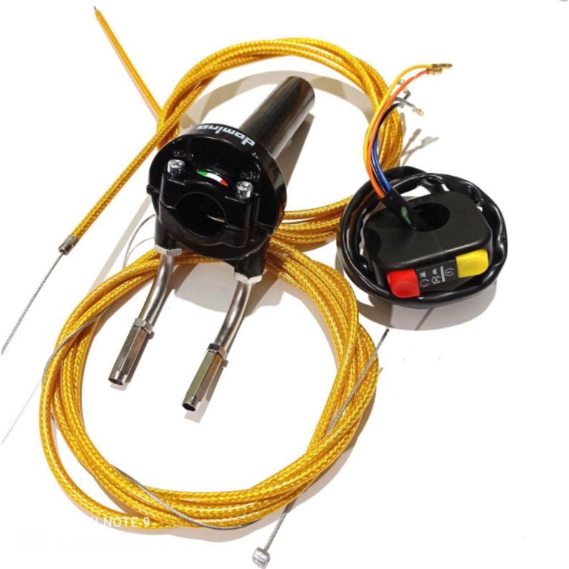 selongsong gas domino plus 2 kabel gold gas serat carbon 190cm +saklar domino universal semua motor