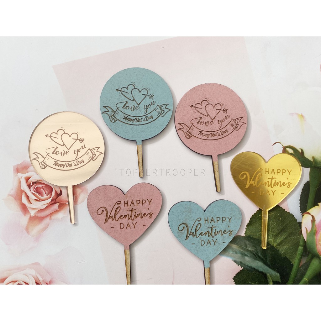 Cake Topper / Topper Kue / Tag Hampers / Tusukan Bunga Valentine Edisi Pastel Colors