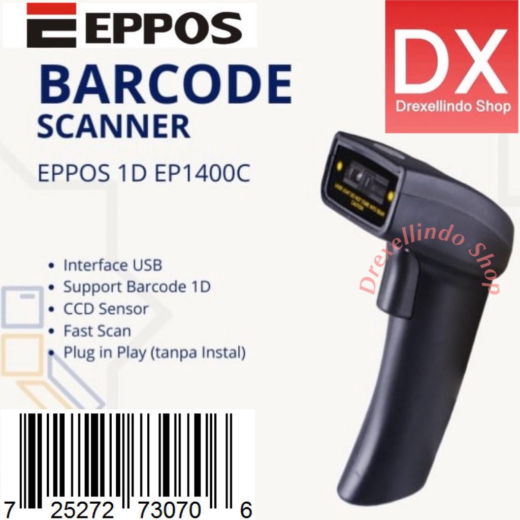 Barcode Scanner 1D EPPOS CCD EP1400C BLACK