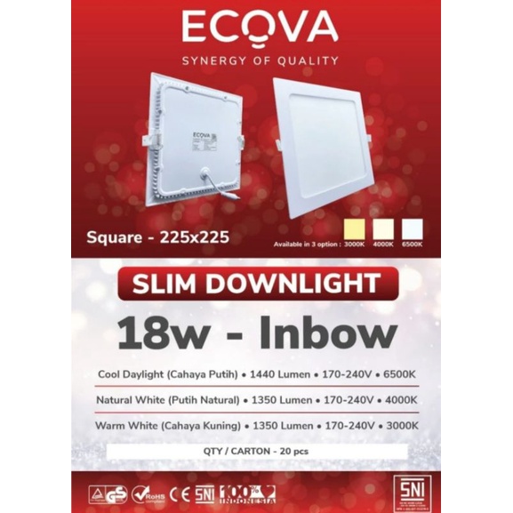 Lampu led slim Downlight IB kotak Ecova / lampu led