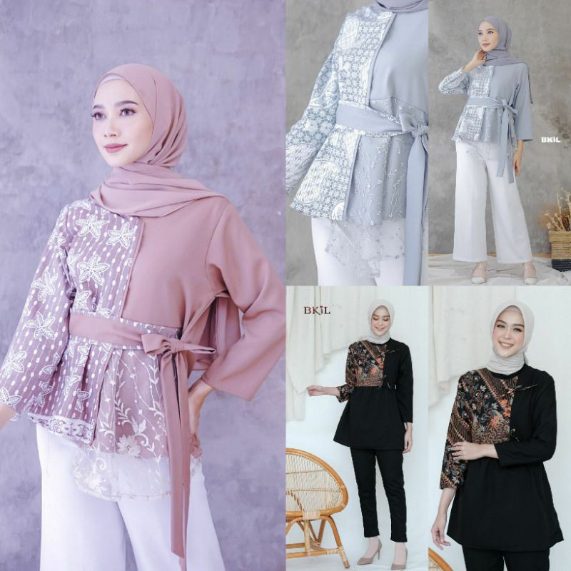 Jual Atasan Blouse Batik Wanita Modern Fashion Wanita Kekinian Brokat Batik Kombinasi Ruby And