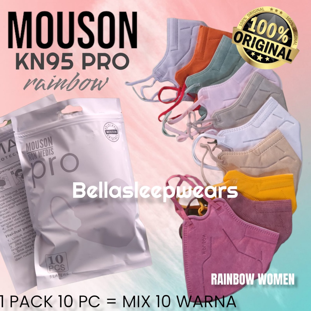 RAINBOW MIX KN95 PRO 5D MOUSON 5PLY -  MASKER KN95 PRO KOREA MOUSON ORIGINAL RAINBOW GRADATION GRADASI MIX