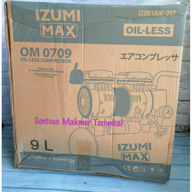 IZUMI MAX OM 0709 3/4 HP 9L Kompresor Angin Listrik Oilless Tanpa Oli Silent 9 L OM0709