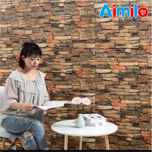 Wallpaper Dinding 3D Bahan Foam Timbul Model Bata Alam/ Batu Bata Dekorasi Ruangan 70x77-4