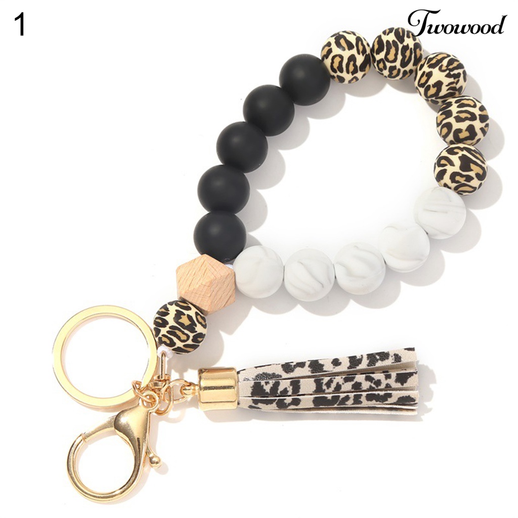 Twowood Bracelet Keyring Decorative Stretchy Beaded Portable Bangle Wristlet Keychains for Women