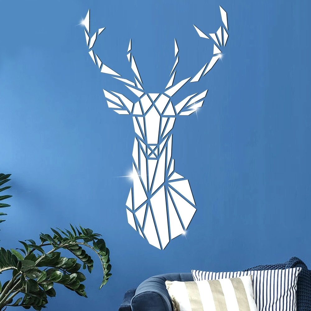 3d Kepala Rusa Dekorasi Rumah Stiker Dinding Latar Belakang TV Perekat Diri Yang Dapat Dilepas Stiker Elk Akrilik Cermin Geometris Dekorasi Natal Mural Kamar Tidur