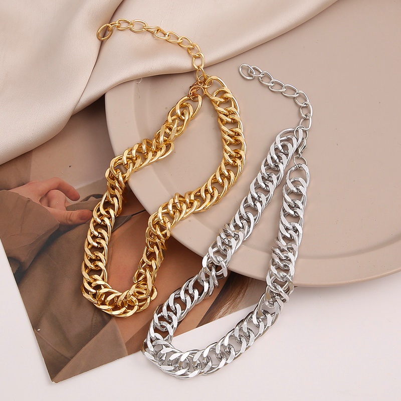 Kalung Choker Rantai Bahan Alloy Warna Silver Untuk Wanita