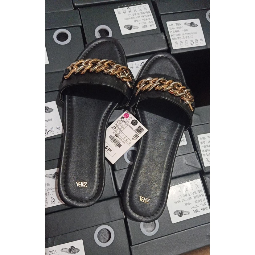 CKBAGS - SANDAL WANITA CASUAL Z4RA FLAT SANDAL VINIL RANTAI IMPORT PREMIUM #3216