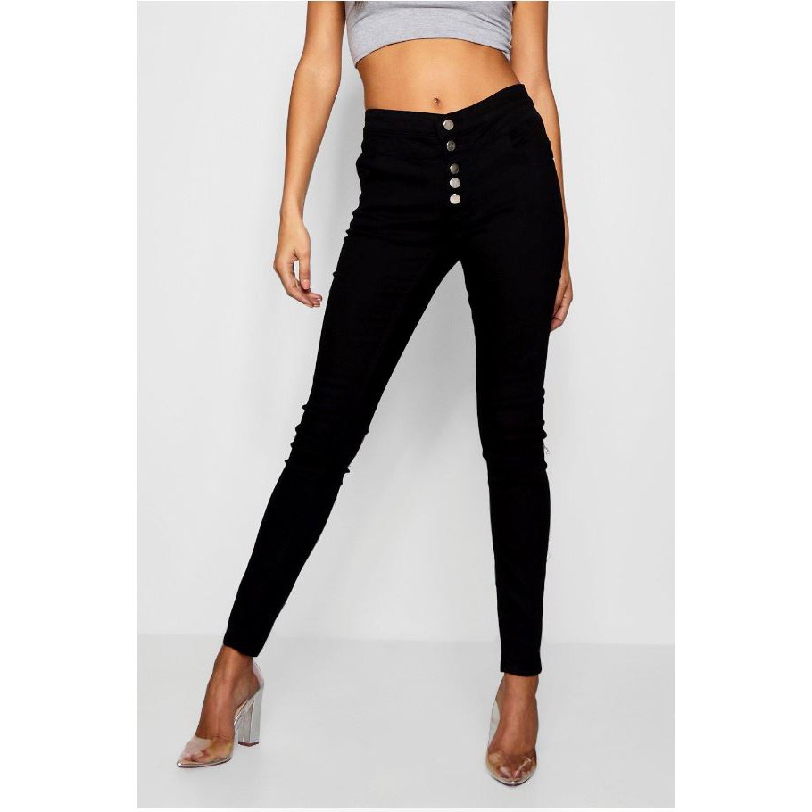 Dazina Classic Highwaist 5 Button Up Skinny Jeans - Celana HW Hitam