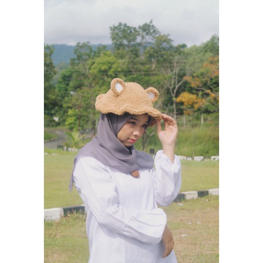 topi rajut beruang / crochet bucket hats / fluffy bear bucket hat