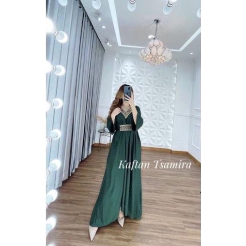 Kaftan Tsamira Renda Free Belt Dress Kaftan Wanita Rayon Twill Jumbo