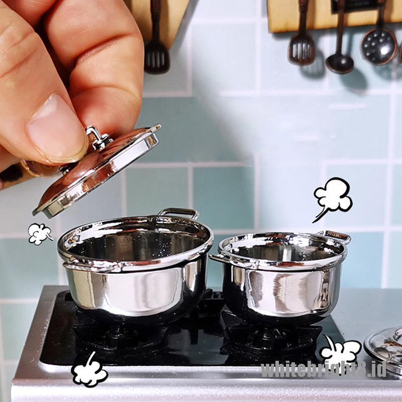 (white3) Mainan Miniatur casserole Bahan stainless steel Untuk Aksesoris Dapur Rumah Boneka 1 / 12