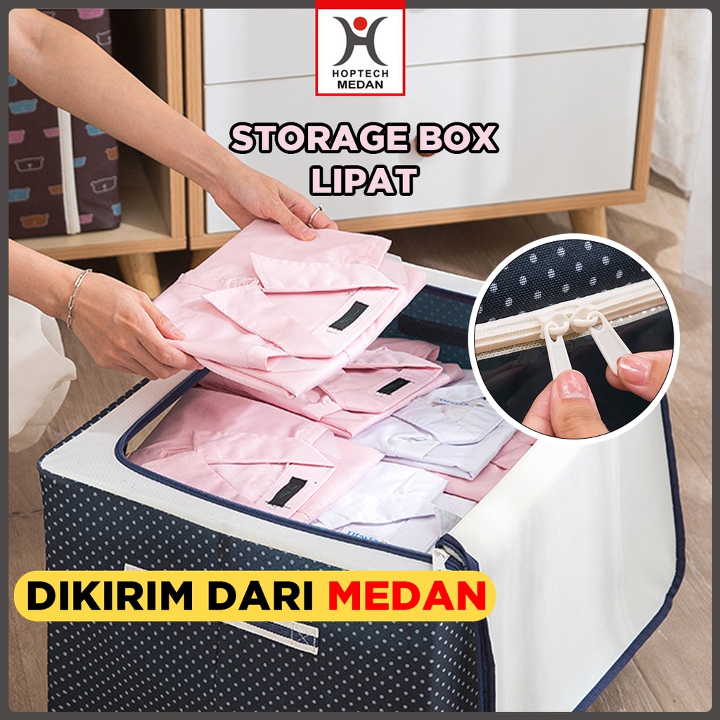 STORAGE BOX 66 liters frame baja Double Zipper Large Box 66L / Storage box lipat / Kotak penyimpanan baju lipat