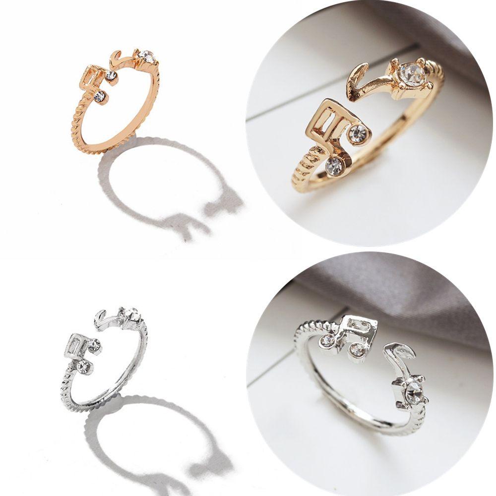 Cincin Desain Bunga Note Musik Warna Emas Silver Untuk Wanita
