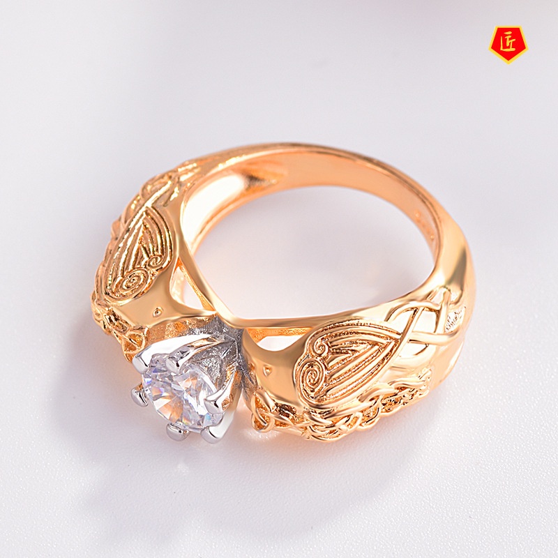 [Ready Stock]Creative Elegant 18K Gold Totem Diamond Ring