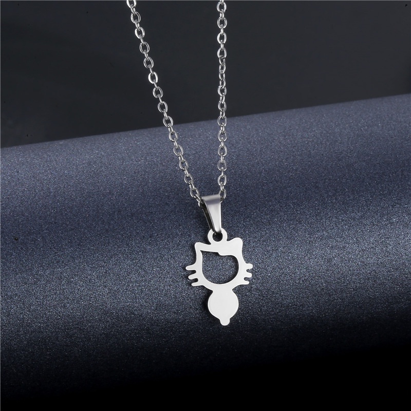 Kalung Desain Kucing Bahan Stainless Steel Untuk Wanita