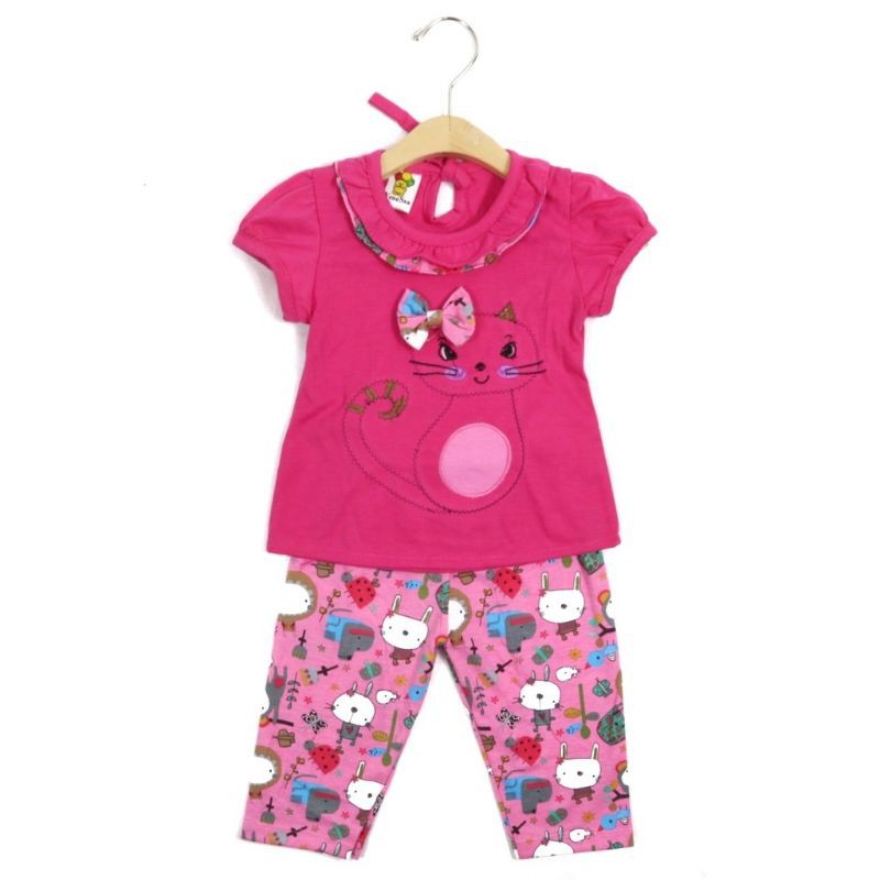 SETELAN FASHION PAKAIAN BAJU ANAK PEREMPUAN 1 TAHUN MOTIF MEOW CAT