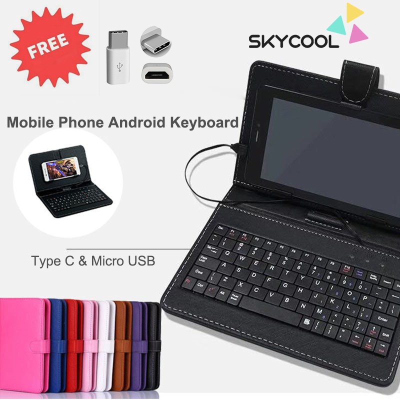 Penutup Kulit PU Keyboard Kabel Umum dengan Braket Untuk Tablet Ponsel Android OTG 4.8 ''-8 ''