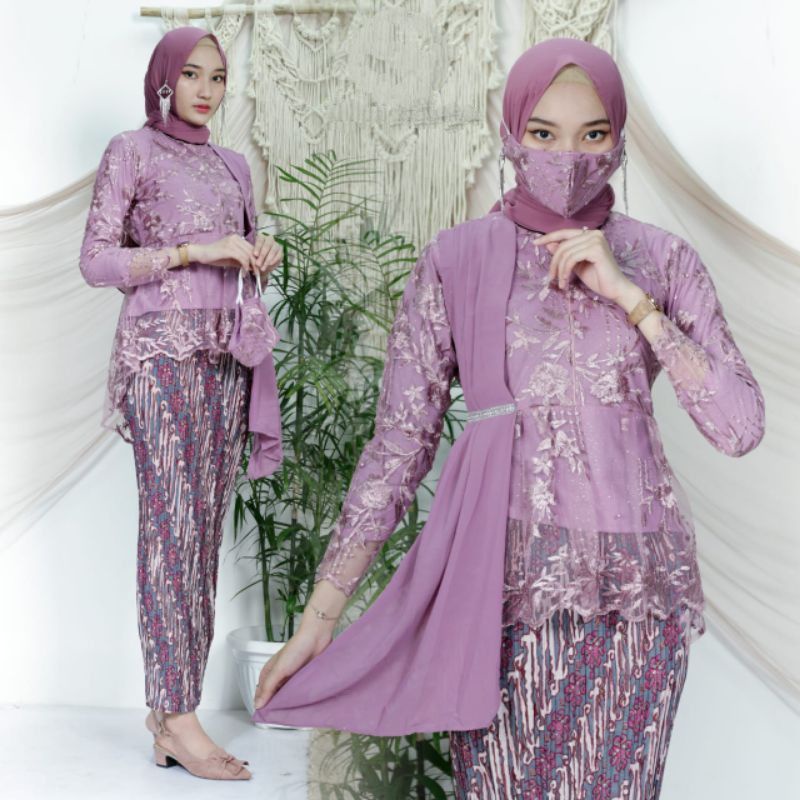 Kebaya Selendang Tille/Kebaya Modern/Kebaya Wisuda/Kebaya Remaja/Set Kebaya