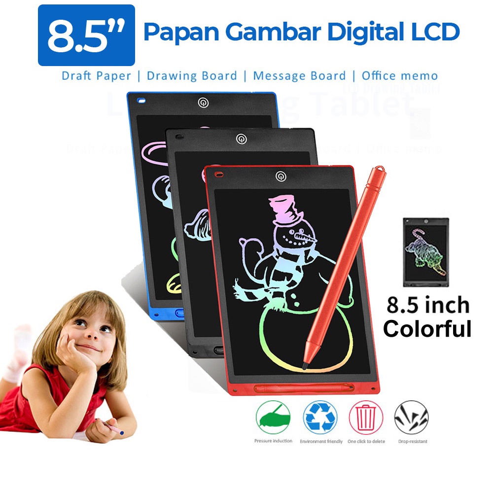 Papan Gambar Digital LCD Drawing Graphics Tablet Colorful 8.5 Inch - LCD Drawing Writing Tablet Mainan Papan Tulis - Papan Gambar Digital Monochrome LCD Drawing Graphics Tablet 8.5 Inch - mainan Edukasi Pen Gambar - Tablet Anak dan Dewasa