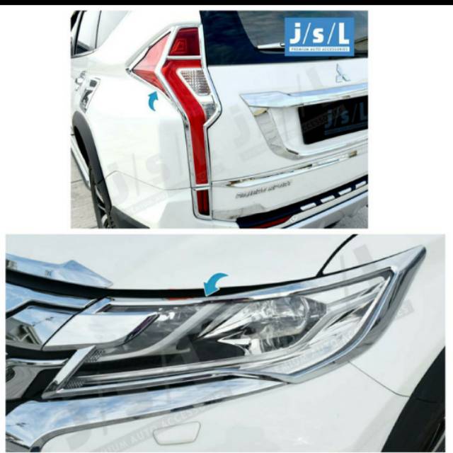 Paket garnish lampu depan dan belakang all new Pajero sport 2016 Hitam &amp; Chrome &amp; Carbon jsl