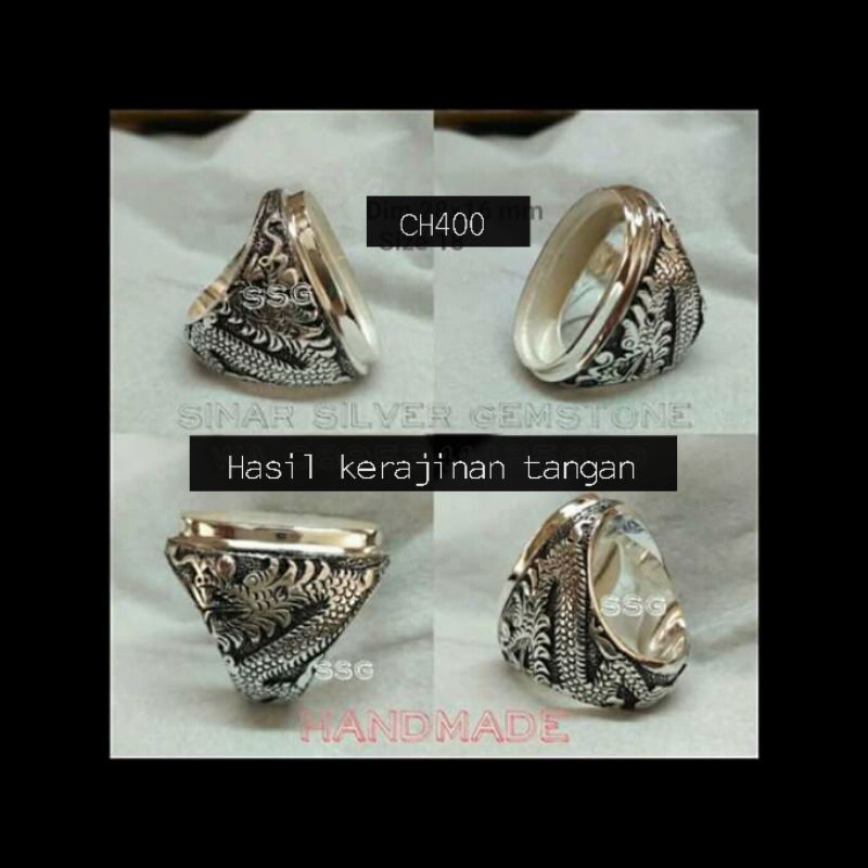 cincin perak gambar naga full