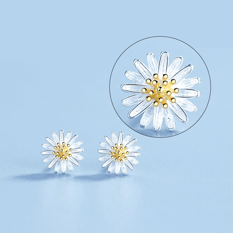 Anting Bunga Daisy Perak Korean Silver Daisy Flower Earrings Stud Sunflower Trendy Women Earring Ear Jewelry Gifts