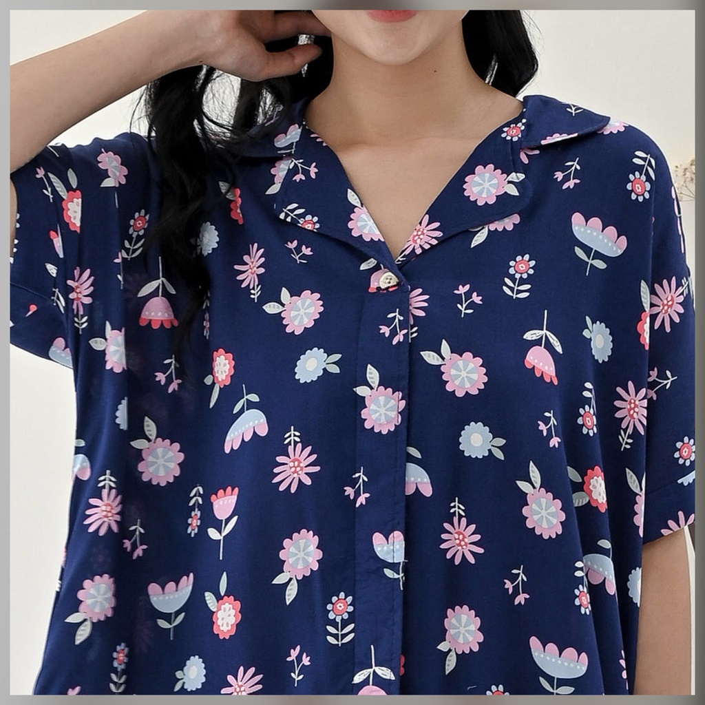 Yoko Nightdress - Sleepwear Daster-Blue Floral