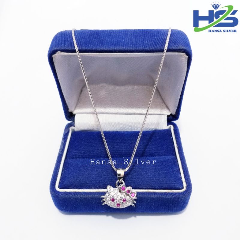 Kalung Perak Wanita Silver Asli 925 Lapis Emas Putih Model Italy Liontin Hello kitty